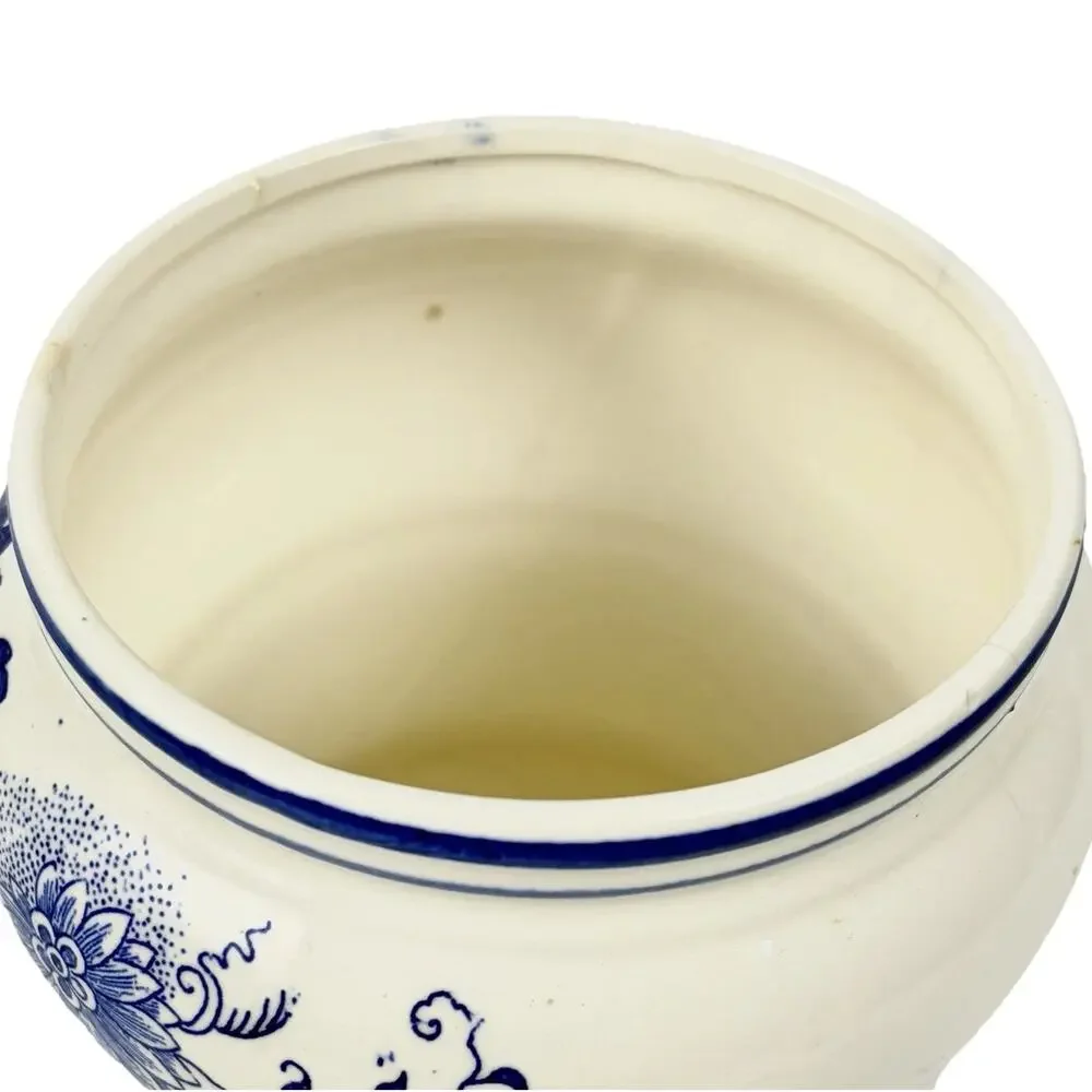 VTG Arnart Blue Onion Danube Ceramic Cookie Canister Jar w/Lid White Floral Blue